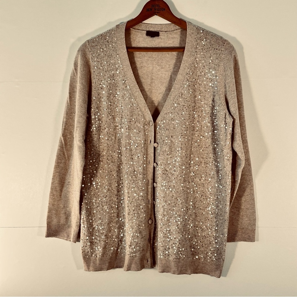 Talbots Lambswool Angora Blend Sparkling Beige Cardigan